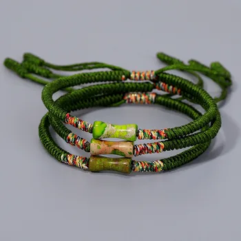 1 шт. Плетеные браслеты из этнического полиэстера, многоцветные подвески в форме бамбука из смолы, Регулируемые веревочные цепочки, браслеты, подарок для женщин, ювелирные изделия