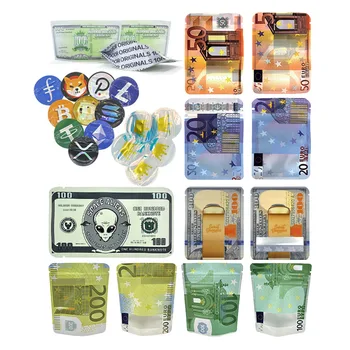 100 Упаковочный Пластиковый Пакет Деньги Евро Банкноты Доллары Дизайн Алюминиевой Фольги Закрывающийся На Молнию Для Хранения Продуктов Питания Закуски 3,5 г Конфеты Мармеладные Пакеты