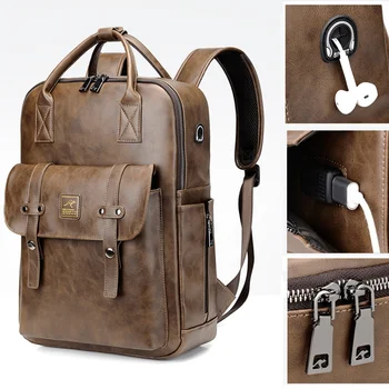 15,6-дюймовый мужской рюкзак для ноутбука, сумка для ноутбука из искусственной кожи, водонепроницаемая Школьная Многофункциональная дорожная сумка для мужчин, женщин, женщин
