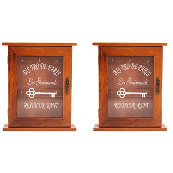 2 деревянных шкафа для хранения ключей в Винтажном Европейском Стиле, Коробка для ключей с Подвесными Крючками Коричневого Цвета