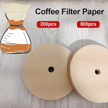 200шт/800шт Фильтровальная бумага для кофе из древесной массы Без запаха, без отбеливания, полностью натуральная круглая фильтровальная бумага с перфорацией для кофе
