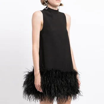 2023 Весенне-летнее Шикарное Женское Высококачественное Элегантное платье без рукавов из страусиных перьев B989