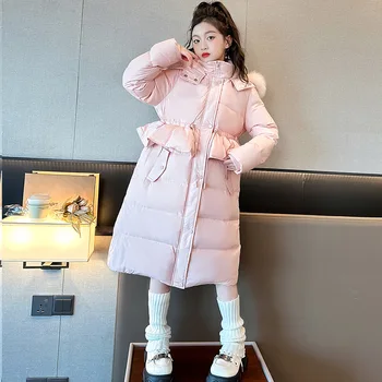 2023 Зимняя мода для девочек X Длинные парки с капюшоном из толстого теплого меха для маленьких детей, детское пальто, Верхняя одежда