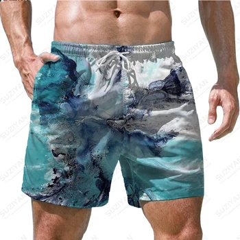 2023 Летние Новые мужские шорты, пляжные брюки с градиентным 3D принтом, Гавайский пляжный стиль, большие мужские домашние баскетбольные штаны с завязками на шнурках