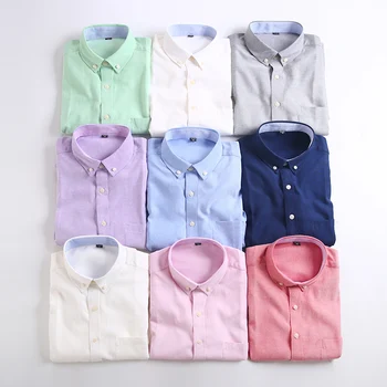 2023 Летняя новая мужская рубашка с коротким рукавом, мужские однотонные деловые повседневные Оксфордские рубашки, Рабочие Офисные мужские рубашки, одежда