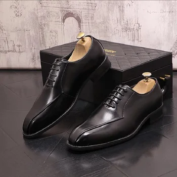 2023 Новые мужские модельные кожаные туфли, Высокие Классические удобные деловые туфли на шнуровке с острым носком, Модные туфли для свадебной вечеринки 1AA15