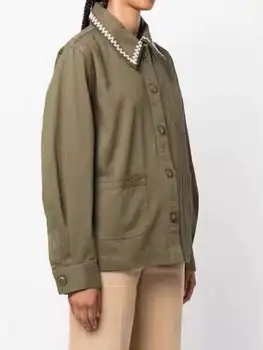2023 Осенне-зимняя хлопковая рубашка с вышитыми лацканами, куртки для женщин