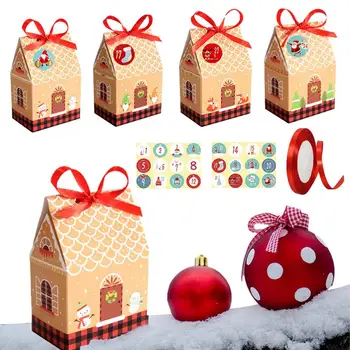 24 комплекта Адвент-календаря, Рождественская подарочная коробка для конфет, Рождественское угощение, Коробка для конфет с подарочной биркой, обратный отсчет до Рождества