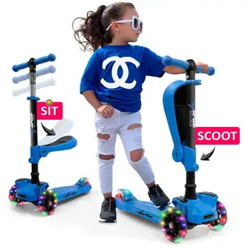 - 3-колесный детский самокат Scoot Kid - Игрушечный самокат для детей и малышей со встроенными светодиодными фонарями на колесах, раскладывающимся комфортным сиденьем (возраст от 1 года)