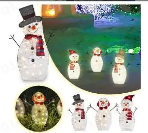 3 штуки 2022 Рождественское освещение, Снеговик, Уличное украшение двора, 20 огней, предварительно зажженные световые полосы для дома, Снеговик, Наружный скелет