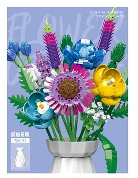 3028 Строительных блоков, букет с вазой, 3D модель цветка, интерактивные игрушки 