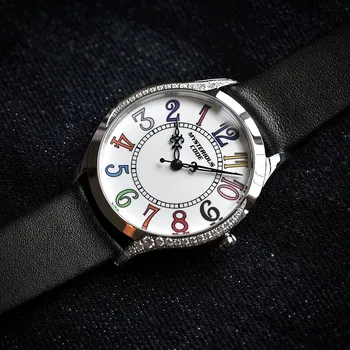 36 мм таинственный код со временем на спине серия Модный швейцарский кварцевый механизм Кожаный ремешок Унисекс, инкрустированный камнем, водонепроницаемый Reloj