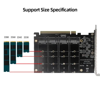 4-Дисковый Адаптер M.2 NVME M KEY SSD для PCIe 4.0 X16 с Радиатором PCIEX16 Расширение RAID-массива NVME M.2 MKEY SSD 4 X 32 Гбит/с