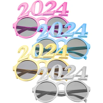 4 шт Цифровые очки 2024 Рождественское украшение Очки для вечеринок Реквизит Новогодние принадлежности Аксессуары для костюмов [Номер художественного оформления