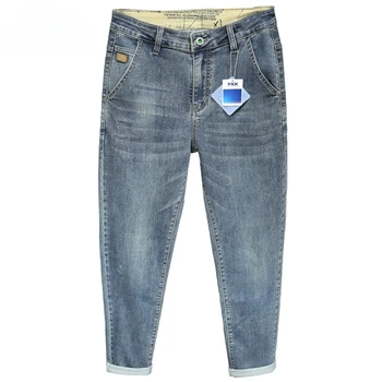 40 42 44 46 Летние брендовые мужские свободные джинсы-шаровары, Классические трендовые повседневные легкие хлопковые укороченные брюки-стрейч, Модные джинсы