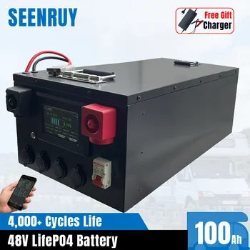 48V 100Ah LiFePO4 Аккумуляторная Батарея 51,2 V 5kWh Литий-Железо-Фосфатные Батареи 16S Встроенное Активное Выравнивание Bluetooth BMS