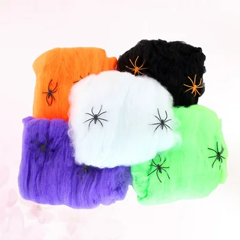 5 Комплектов паутинной растяжки Паутина с 10 пауками Принадлежности для вечеринок Реквизит для сцены Внутреннее наружное украшение на Хэллоуин