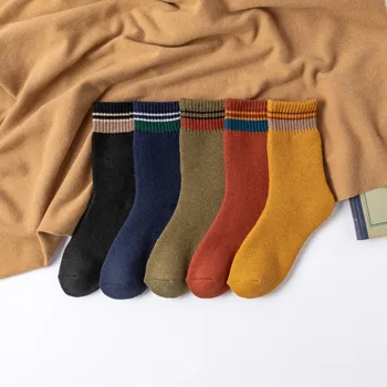 5 Пар Осенне-зимних новых модных разноцветных женских шерстяных носков в стиле ретро, повседневные утепленные теплые Женские носки средней длины