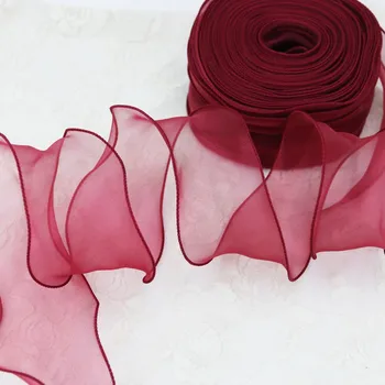 60 мм винно-красная волна, шелковая лента из органзы, бант, материал для украшения волос, украшение для подарочной упаковки, кружевные ленты