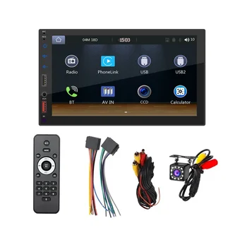 7-дюймовая автомобильная стереосистема с двойным Din CarPlay Android с автоматической зеркальной связью, мультимедийный плеер с сенсорным экраном, Bluetooth-радио, камера USB