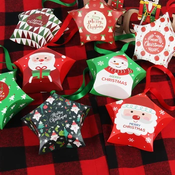 8шт Рождественская коробка конфет в форме звезды Бумажные подарочные коробки с лентой Merry Christmas Boxes Сумка для домашнего новогоднего Навидада