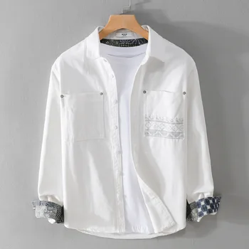 9786 Высококачественная весенне-осенняя модная рубашка в стиле пэчворк с ретро-принтом, мужская универсальная блузка из 100% хлопка с длинным рукавом, уютные топы для подростков
