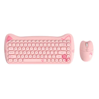 AJAZZ 3060i 2.4G, совместимый с Bluetooth, 84 клавиши, беспроводная клавиатура, мышь, комбинированная клавиатура в форме кошки для офисного стола
