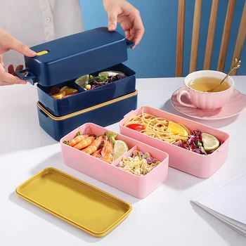 Bento Lunch Box 2-слойные ланч-боксы с набором столовых приборов для детского и взрослого рабочего заведения Bento Box для микроволновой печи и посудомоечной машины