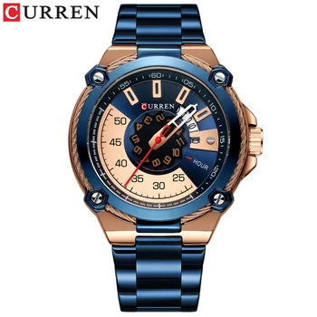 Curren Новые мужские часы 8345 водонепроницаемые кварцевые часы на стальном ремне с деловым календарем Мужские часы