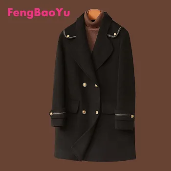 Fengbaoyu Осенне-Зимнее Женское Двустороннее Кашемировое пальто В Европейском и Американском стиле, Длинный Костюм в стиле Хепберн, Шерстяное Черное Пальто