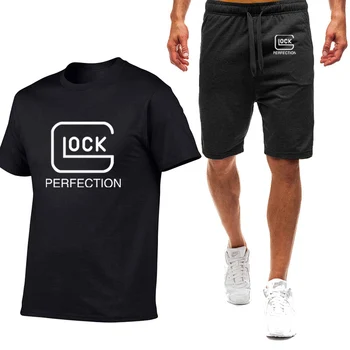 Glock Perfection Shooting, Новинка, летняя мужская футболка с короткими рукавами и шорты девяти цветов, модный хлопковый комплект со спортивным принтом для отдыха