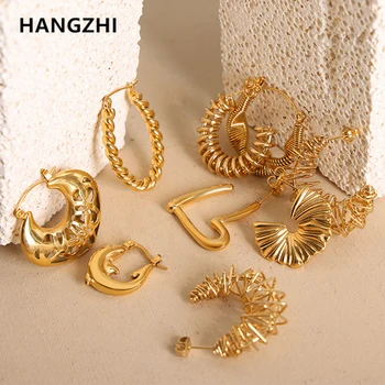 HangZhi Twist Screw Thread, Полые серьги-кольца, Асимметричный шарм, Модное французское сердце для женщин и девочек, винтажные украшения 2023, Новинка