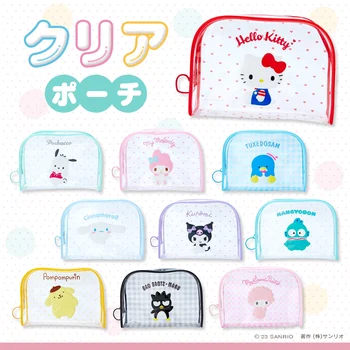 Hello Kitty Kawaii Kuromi My Melody ПВХ Прозрачный пакет для желе Аниме Sanrio Аутентичная девушка с сердечком Милая косметичка Сумка для хранения