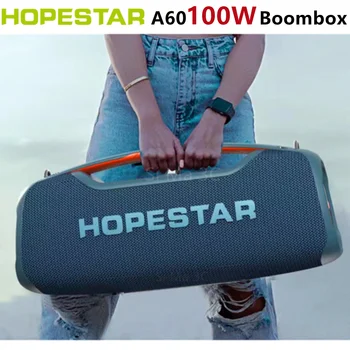 HOPESTAR A60 100 Вт Басовая колонка Беспроводной динамик Bluetooth Портативный Уличный Бумбокс 3D Стерео Сабвуфер для вечеринок с микрофоном