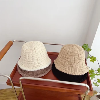 INS Детская рыбацкая шапка для взрослых в корейском стиле, семейная осенне-зимняя вязаная теплая шапка, однотонные модные головные уборы для мальчиков и девочек