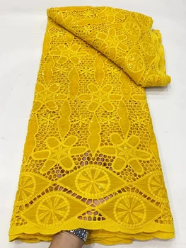 LDPN267 Желтого цвета, вышитое африканское сетчатое кружево с блестками, оптовая продажа кружевной ткани из французского тюля для вечеринки /свадебного платья