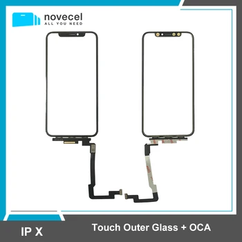NOVECEL 5 шт. Длинный гибкий кабель, Переднее стекло, сенсорный экран с клеем OCA Для ремонта внешнего ЖК-дисплея Apple iphone X