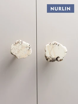 NURLIN Натуральный Белый Бирюзовый Мраморный Латунный Шкаф Дверная ручка ящика Ручка Настенный крючок для одежды