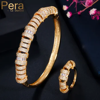 Pera Уникальный дизайн, Африканское золото, Открытая манжета, Круглый большой браслет, Наборы колец для невест на свадебной вечеринке с CZ Zircon Z057