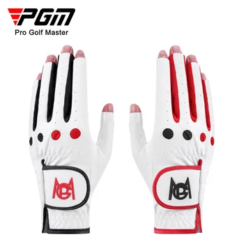 PGM 1 пара женских перчаток для гольфа, дышащая перчатка без пальцев для правой и левой руки, черные, красные, двухцветные перчатки из искусственной кожи ST029