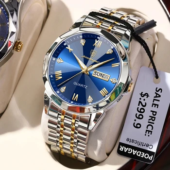 POEDAGAR Модные синие кварцевые часы для мужчин, высококачественная нержавеющая сталь, Водонепроницаемые Мужские часы со светящейся датой, лучший бренд класса Люкс