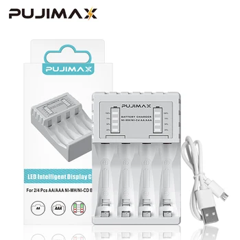 PUJIMAX 4-слотное быстрое интеллектуальное зарядное устройство Usb для 1,2 В AA AAA NiCd NiMH аккумуляторной батареи с ЖК-дисплеем Быстрое зарядное устройство