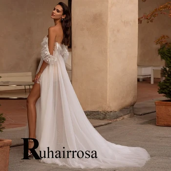 Ruhair/ Пикантные свадебные платья с открытой спиной для женщин, с короткими рукавами, разрезом по бокам, без бретелек, расшитое блестками, сшитое на заказ, Vestido De Casamento