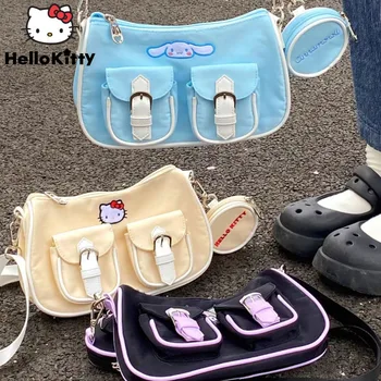 Sanrio Hello Kitty Kuromi Сумка Через плечо С Милым Мультяшным Рисунком Embriodery Женская Модная сумка Kawaii Аниме Подмышечная Сумка Для Девочек