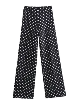 TRAF Элегантные женские широкие брюки с принтом в горошек, офисные брюки на молнии с высокой талией, женские брюки полной длины, осень 2023