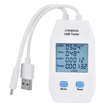 USB-тестер UNI-T LCD USB-тестер Детектор Вольтметр амперметр Цифровой измеритель мощности (UT658 Dual)