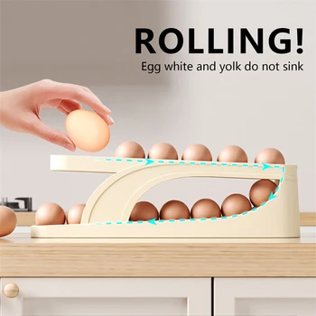 Автоматическая прокручивающаяся подставка для яиц, Ящик для хранения, Корзина для яиц, Контейнер, Органайзер, холодильник с откидной крышкой, Дозатор яиц для кухни