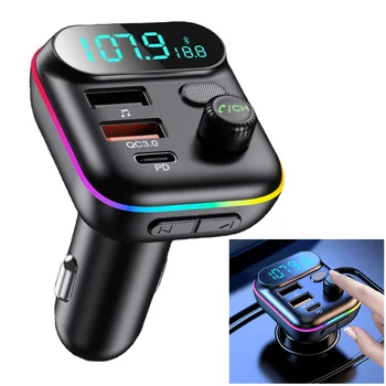 Автомобильный FM-передатчик Bluetooth 5.0, быстрое автомобильное зарядное устройство USB Type C, Красочный автомобильный комплект громкой связи, Mp3-плеер, поддержка TF-карты B