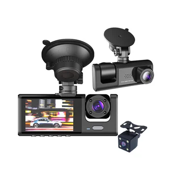 Автомобильный видеорегистратор с 3 объективами камеры, 3-канальный видеорегистратор HD 1080P, внутренняя видеорегистраторная камера спереди и сзади, видеорегистратор ночного видения
