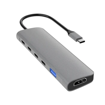 Адаптер USB C Hub Type C, 5-портовый USB-концентратор для передачи данных со скоростью 10 Гбит / с к адаптеру HDMI4K, блок питания 400 Вт и док-станция 3 USBC